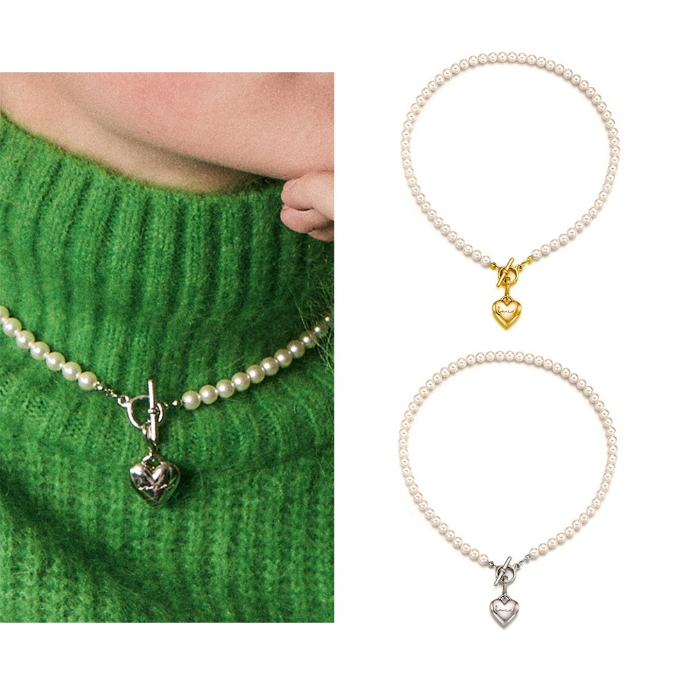 ラブロックパールネックレス/韓国ファッション 韓国女性アクセサリー 韓国の人気ブランド 2022年新作 かわいいアクセサリー