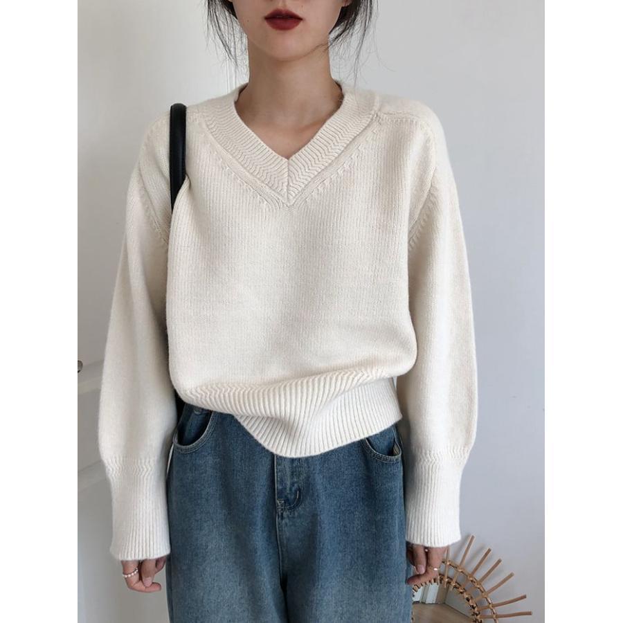 ニット レディース Ｖネックニット トップス セーター 一枚でコーディネートしやすい プルオーバー Vネック 長袖 チュニック ゆるニット