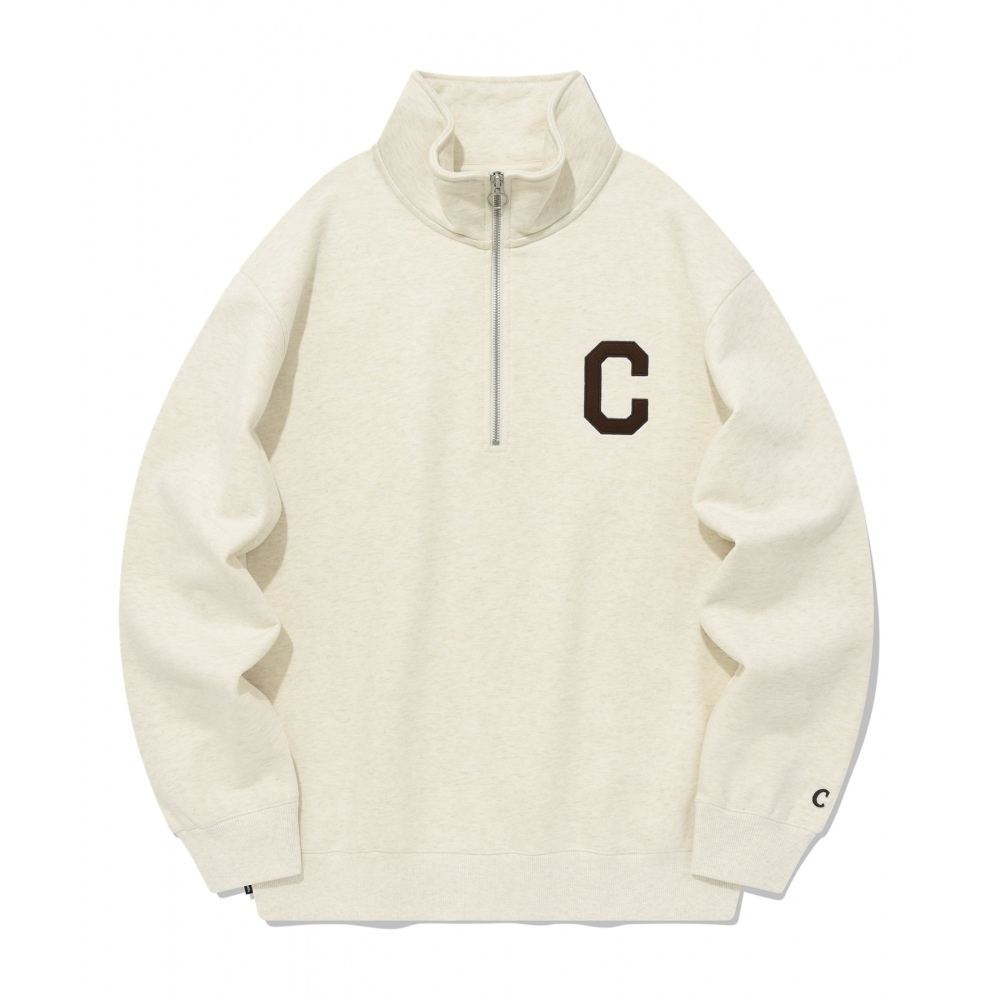 COVERNAT C ロゴハーフジップアップスウェットシャツオートミール