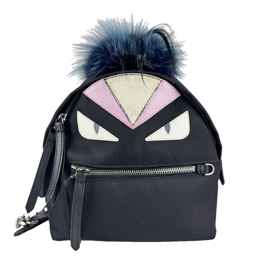 フェンディ FENDI リュック ZAINO MINI ナイロン/ファー ブラック シルバー レディース 8BZ038-48Z z9473