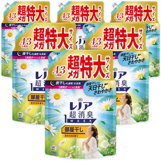 レノア Lenor 超消臭1WEEK 柔軟剤 部屋干し おひさまの香り 詰め替え 1,900mL×6袋 [大容量] [ケース品]