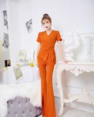 半袖トップス＆タイトパンツセットアップ トップス ロング丈 袖あり 綿 パンツ 爽やか 大人スタイル 大人可愛い きれいめ シンプル カジュアル 大人 上品 おしゃれ かっこいい レトロ アジアン