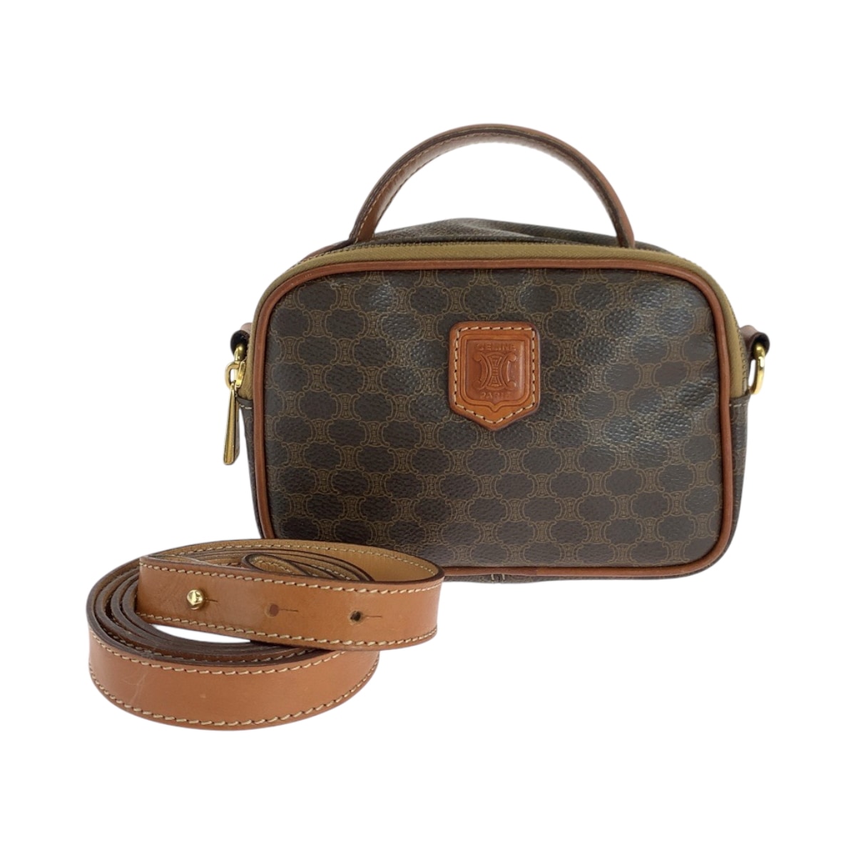 ヴィンテージ マカダム ダークブラウン ブラウン ゴールド金具 PVC ショルダーバッグ バニティバッグ 2way レディース 502523