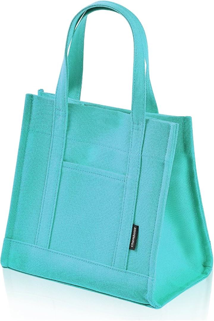 ミニトートバッグ 日本製 自立型 帆布 キャンバス 小さめ ユニセックス ランチバッグ 収納 ギフトにも(エメラルド, ミニ)