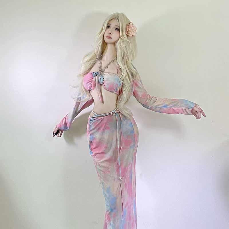 レディース 水着 ビキニ セパレート ロングスカート 長袖 カバーアップ カジュアル フェミニン セクシー かわいい おしゃれ パッド付 サマーウェア ビーチ プール ファッション リゾート バカンス