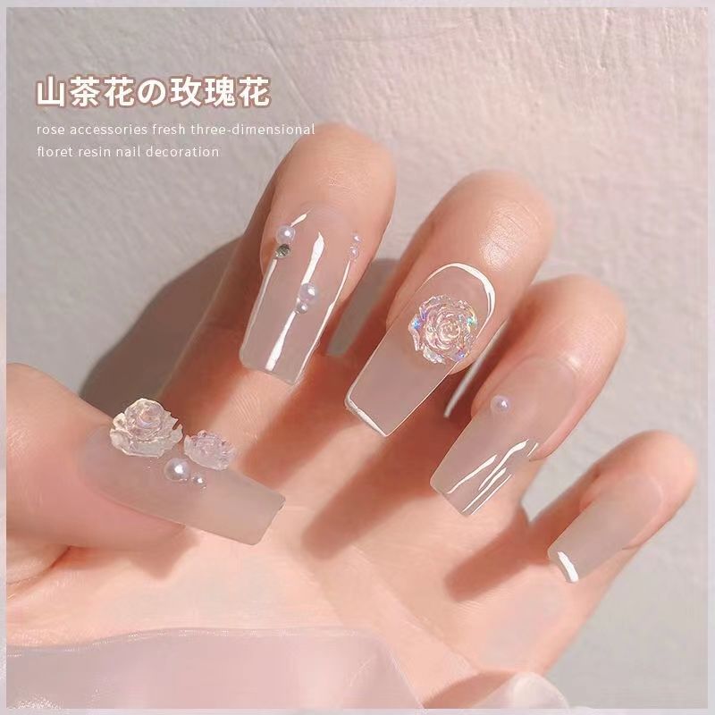 【1つ買うと10つ無料】椿ネイルアートジュエリーレジンタイプ透明オーロラローズ立体アクセサリーネイルデコレーション403086