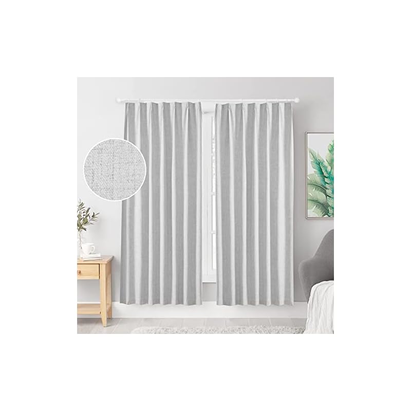 Hansleep 完全遮光カーテン リネン 生地 1級遮光 2枚組 幅100cm丈200cm グレー 断熱 防寒 防音 省エネ 厚手 無地 おしゃれ 洗える リビング用 (グレー, 幅100cm丈2
