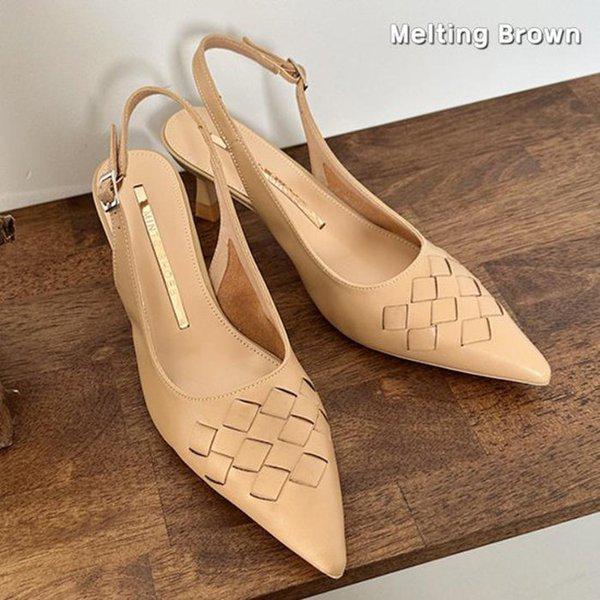 女性牛革ウィービングポイントスリングバックヒール MT08