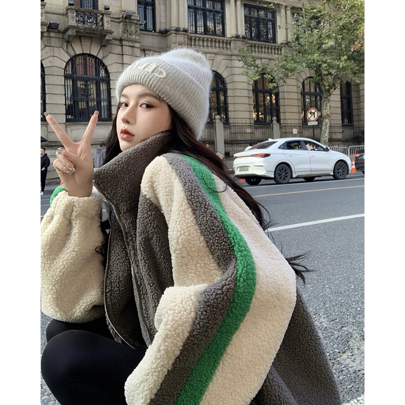 ボアコート ウールコート ジャケット コート アウター 冬 レディース スタンドカラー 韓国 ラムウ