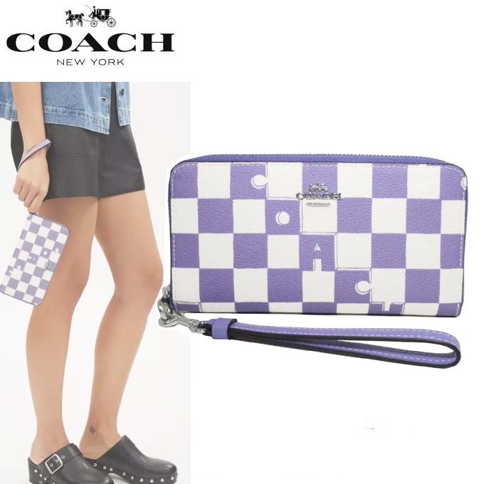 チェッカーボード プリント ジップ 長財布 アウトレット CR622 SVWPB　【国内即送】