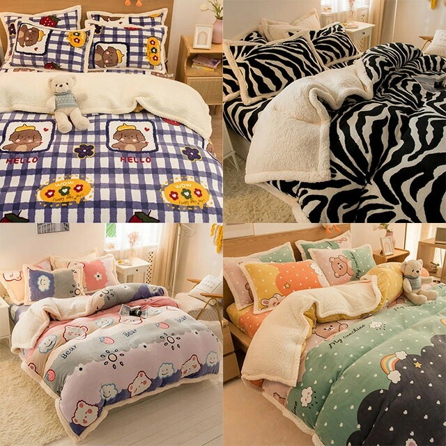 1.5mベッド適用 200*230cm 寝具4点セット ダブル 枕カバー 布団カバーセット あったか 冬 洗濯機可 洗える ふわふわ フランネル かわいい おしゃれ 可愛い 布団カバーシーツセット