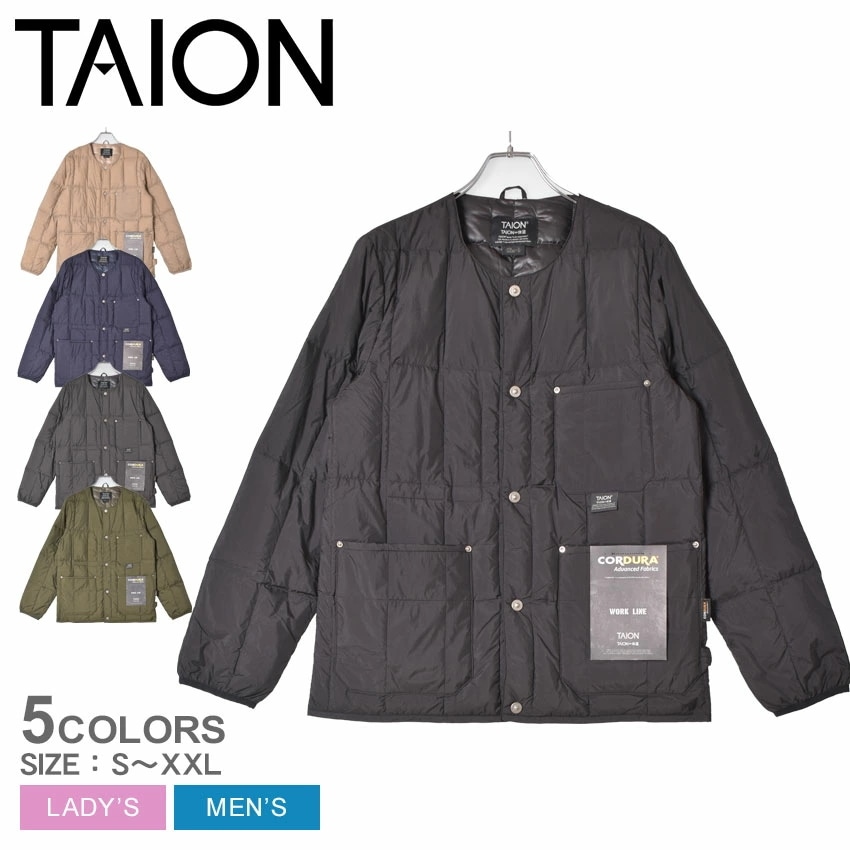 ワーク クルーネック ダウンジャケット TAION-104BWK レディース メンズ アウター ジャケット 上着 ポケット 羽織 軽量 保温 防寒 防風 暖かい 軽い