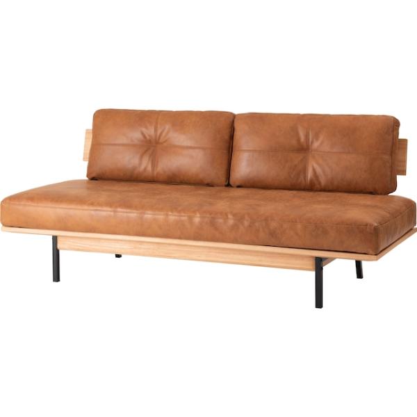 黒アイアンフレームとクロスレザーとフェザーのシンプルモダンな3人掛アームレスソファ 2シーター form モダン 北欧 リビング ソファ 3人掛