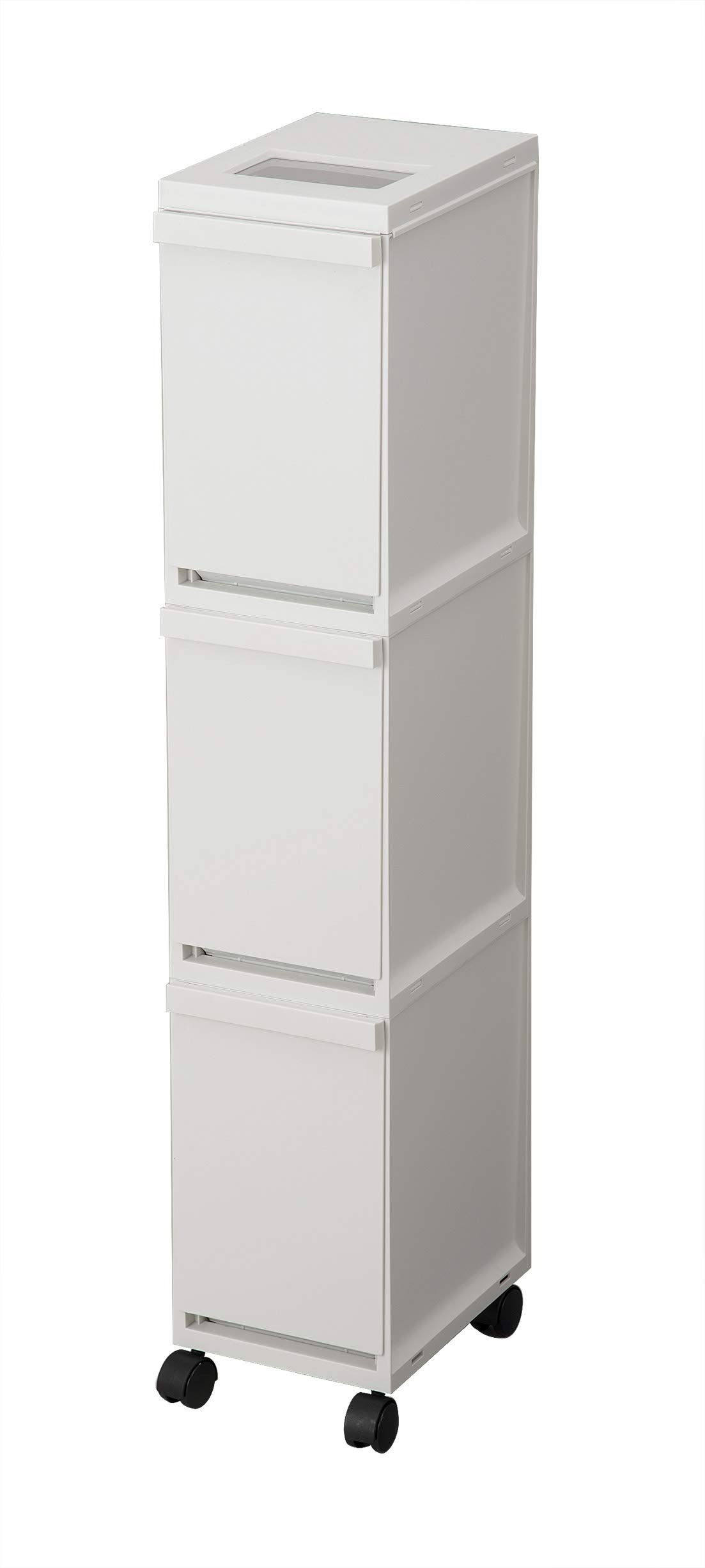 新輝合成 トンボ ユニード ゴミ箱 3段 30リットル 蓋を開けずにごみを捨てられる スリム キャスター付 キッチン 分別 ホワイト 幅20.5×奥行29.5×高さ105.5cm 蓋付き 日本製