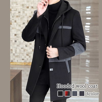 黒 フード付き チェスターコート 黒 フード付き チェスターコート