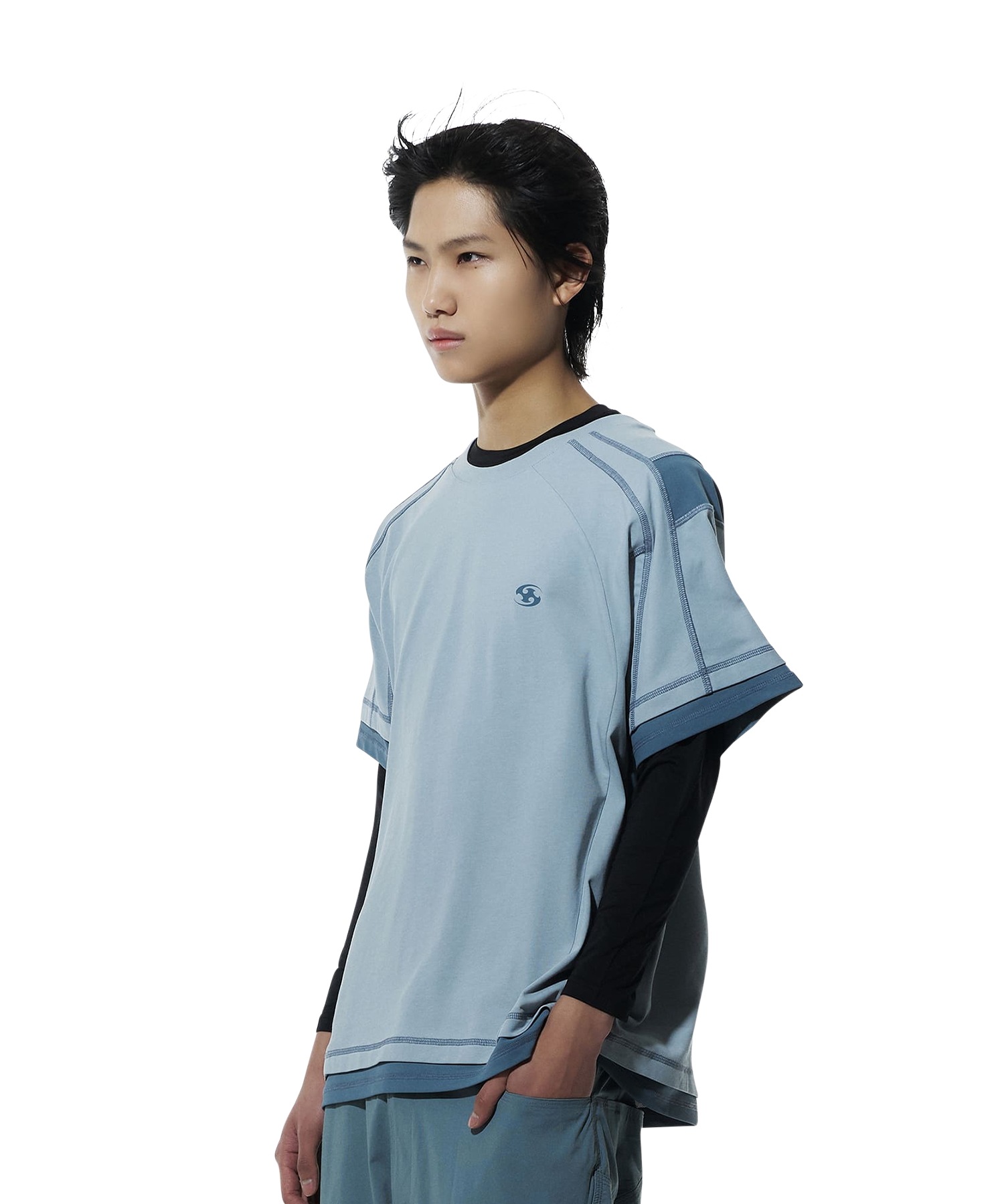 【SANSANGEAR】 24SS MESH PANELED T-SHIRT : SKY BLUE