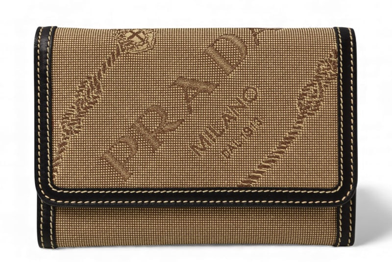 プラダ 財布 三つ折り PRADA 折財布 1M0510 LOGO ジャガード/レザー ベージュ/ブラック【中古】