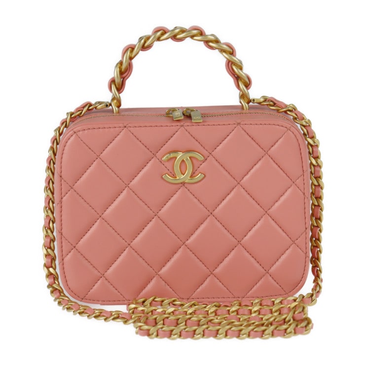美品 CHANEL シャネル ショルダーバッグ AS3318 スモール バニティ マトラッセ レザー ピンク系 ゴールド金具 トップハンドル ココマーク チェーン 2WAY【本物保証】