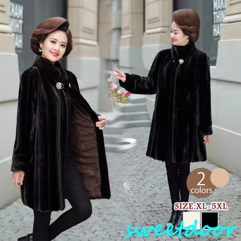ロング レディース 毛皮コート ファーコート フェイクファー 無地 柔らかい ふわふわ厚手 防寒 お洒落 大きいサイズ 女性 秋冬ママ 母親