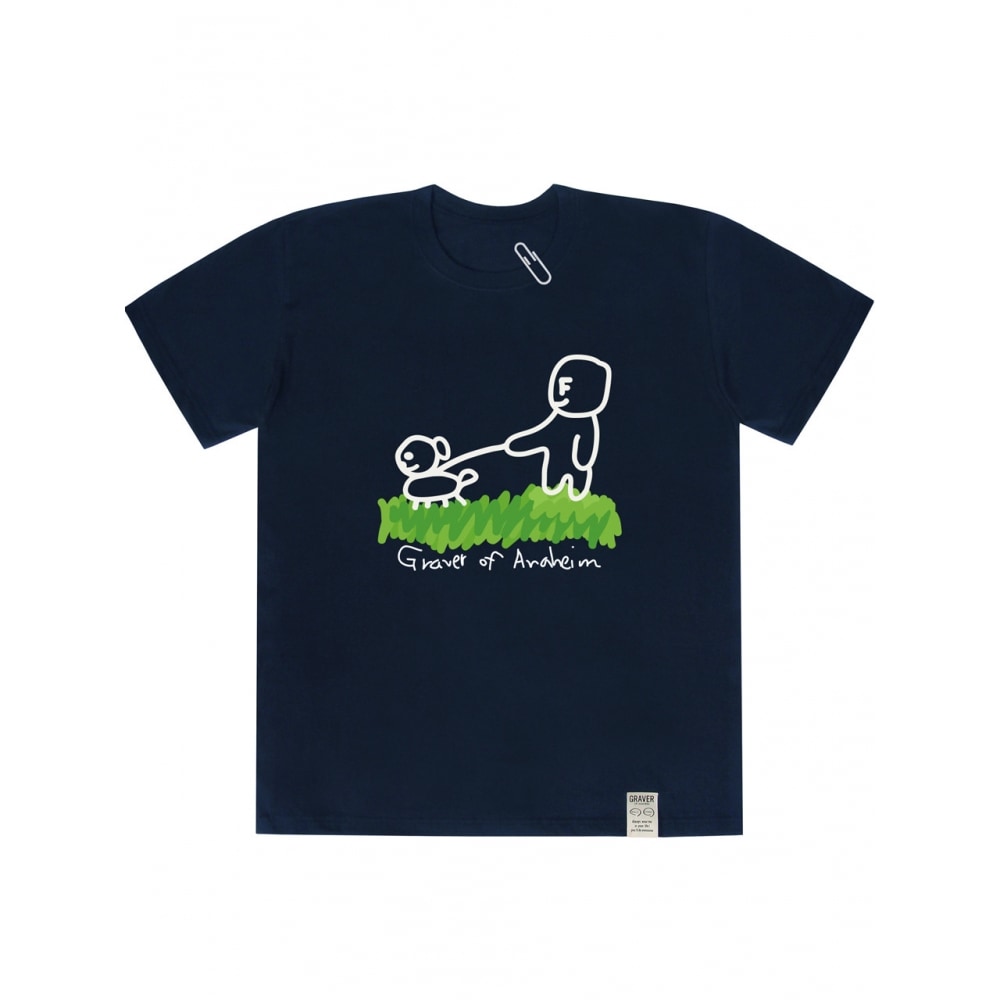 グレイバードローイングパピーワーク半袖Tシャツネイビー