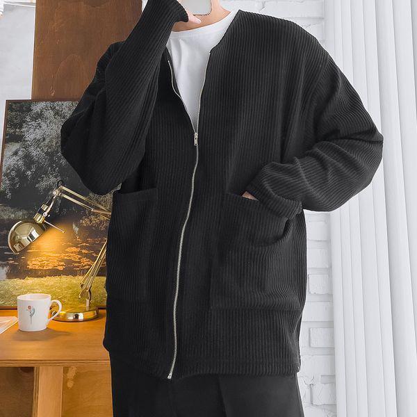 メンズ リブ編み Vネック ジップアップ ニットカーディガン 5C CA Q120 ブラック_P408599039 5,527円