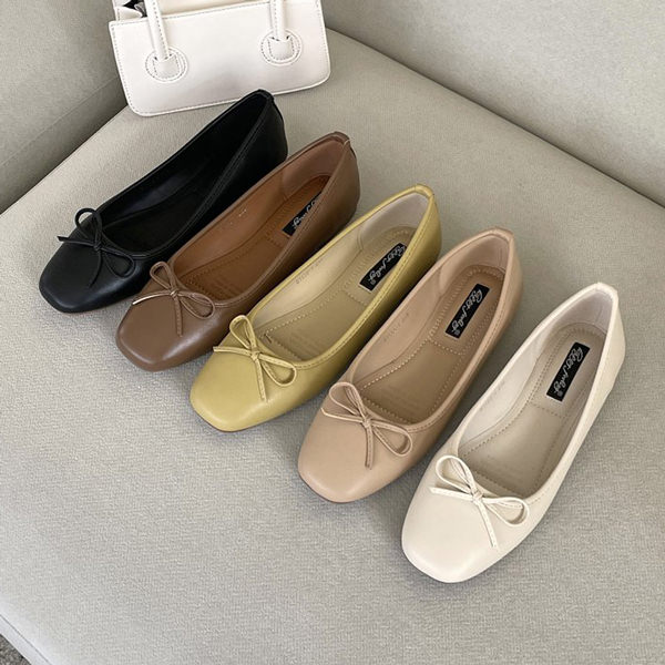 バレエシューズ パンプス スクエアトゥ りぼん リボン