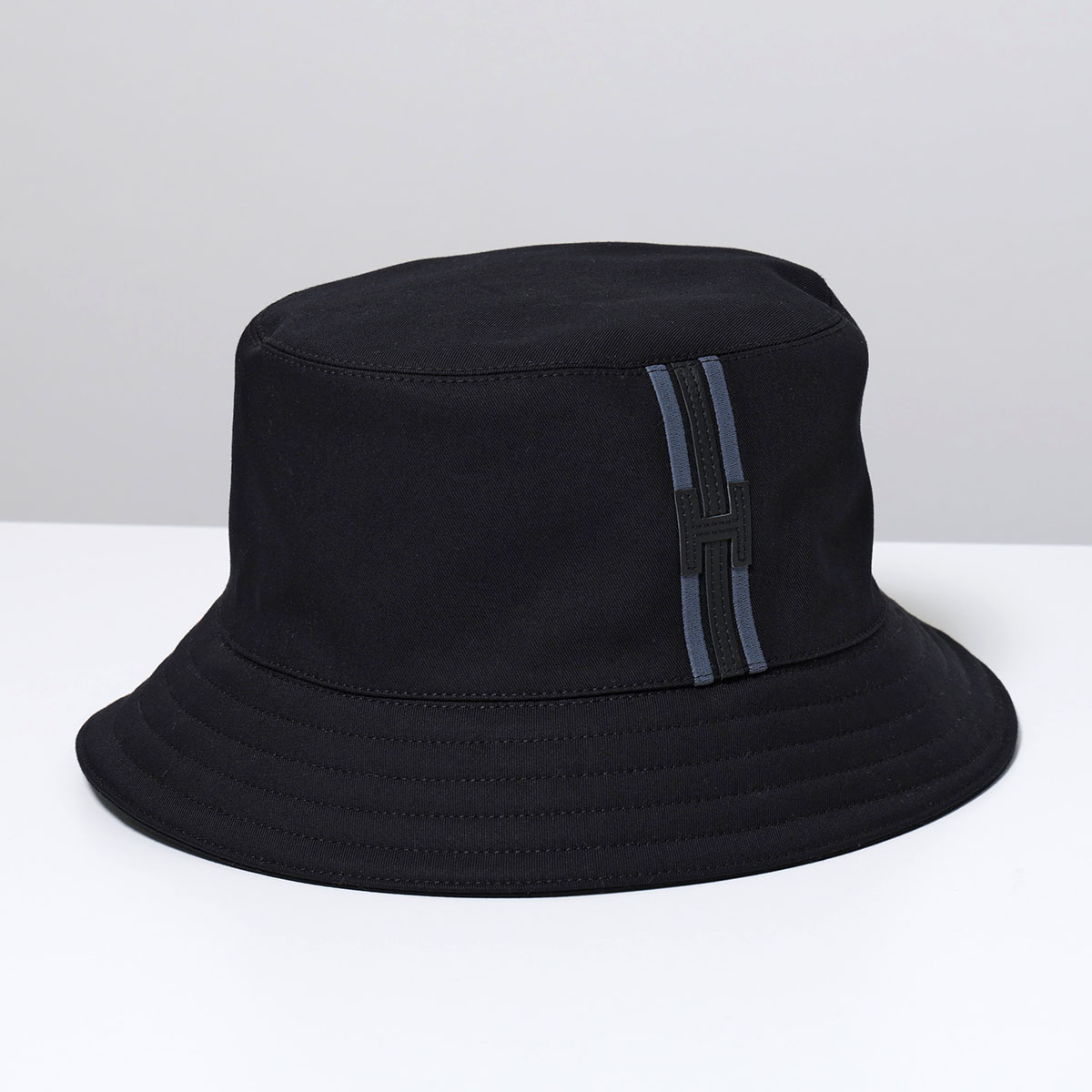HERMES エルメス バケットハット フレッド Hストライプ FRED H STRIPE H242069N メンズ コットン Hロゴ 刺繍 アップリケ 撥水 帽子 0257/NOIR-ノワール