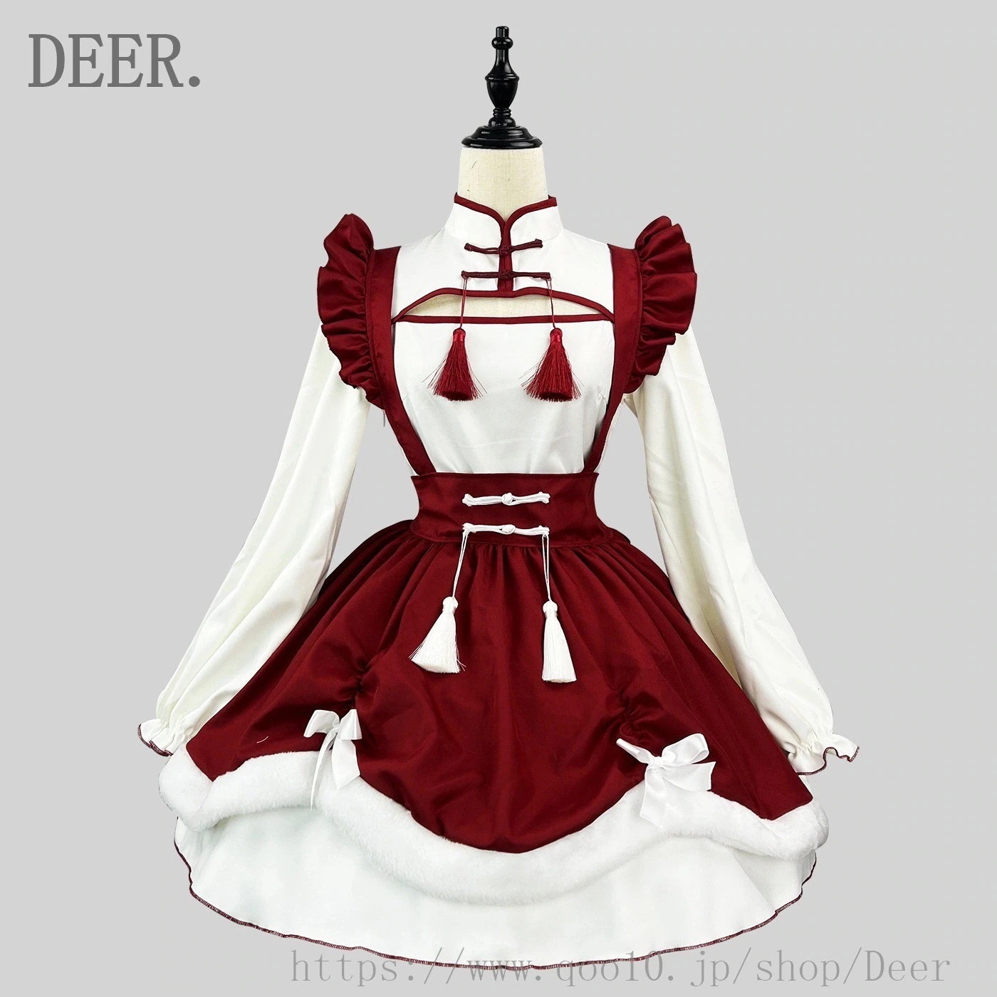 即纳 ロリータメイド服改良チャイナドレスメイドワンピースセットクリスマス可愛い制服 プラスサイズドレス
