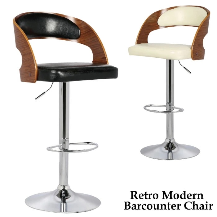 カウンターチェア PUレザー張り 昇降式 回転式 背もたれ付き ウレタンクッション座面 バーチェア