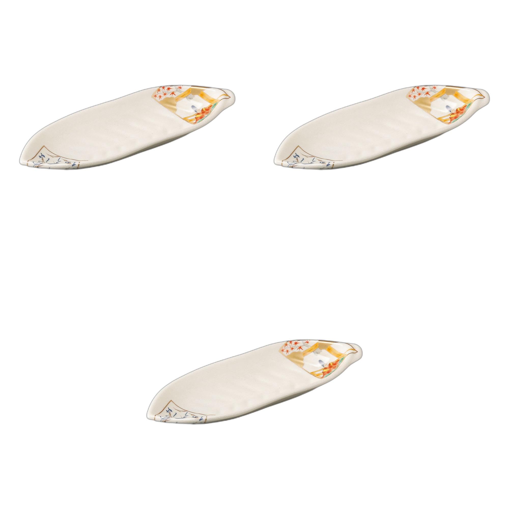 セトモノホンポ(Setomonohonpo) 3個セット 百人一首仁清風葉型皿 [ 25×9.2×2.7cm ] 長皿陶磁器強化