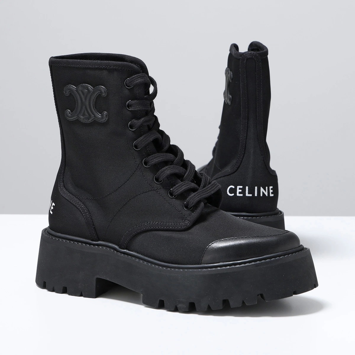 CELINE セリーヌ ショートブーツ BULKY バルキー 345597004C.38NO レディース トリオンフ ロゴ レースアップ 厚底 シューズ 4.5cm 靴 BLACK