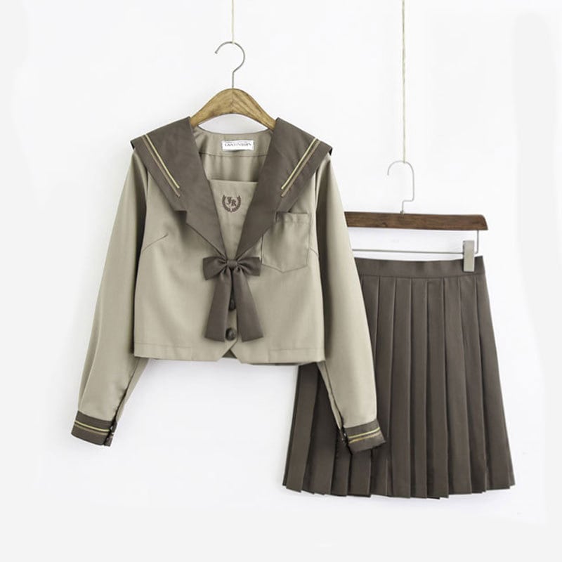 Qiuzi高校日本ソフトガールjk制服スカートミルクティーブラウン関東変形襟二冊セーラー服学生スーツ