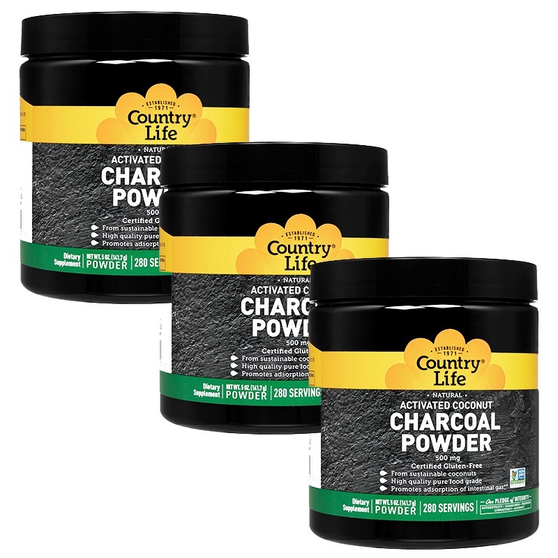 アクティベートココナッツチャコールパウダー 500mg 141.7g 3本 カントリーライフ CountryLife 食用活性炭 海外発送 ヤマト国際便発送