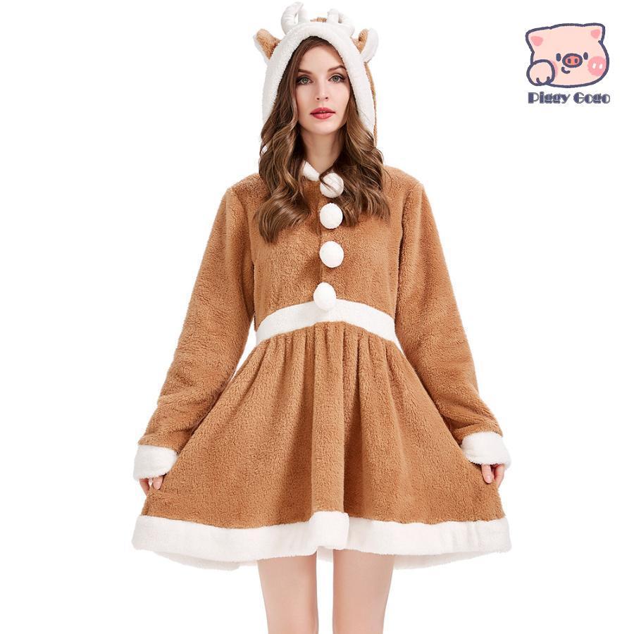 コスプレ 鹿 衣装 レディース コスチューム 仮装 ミニ丈 トナカイ サンタワンピース サンタコスプレ クリスマスパーティー グッズ サンタ帽子 クリスマス