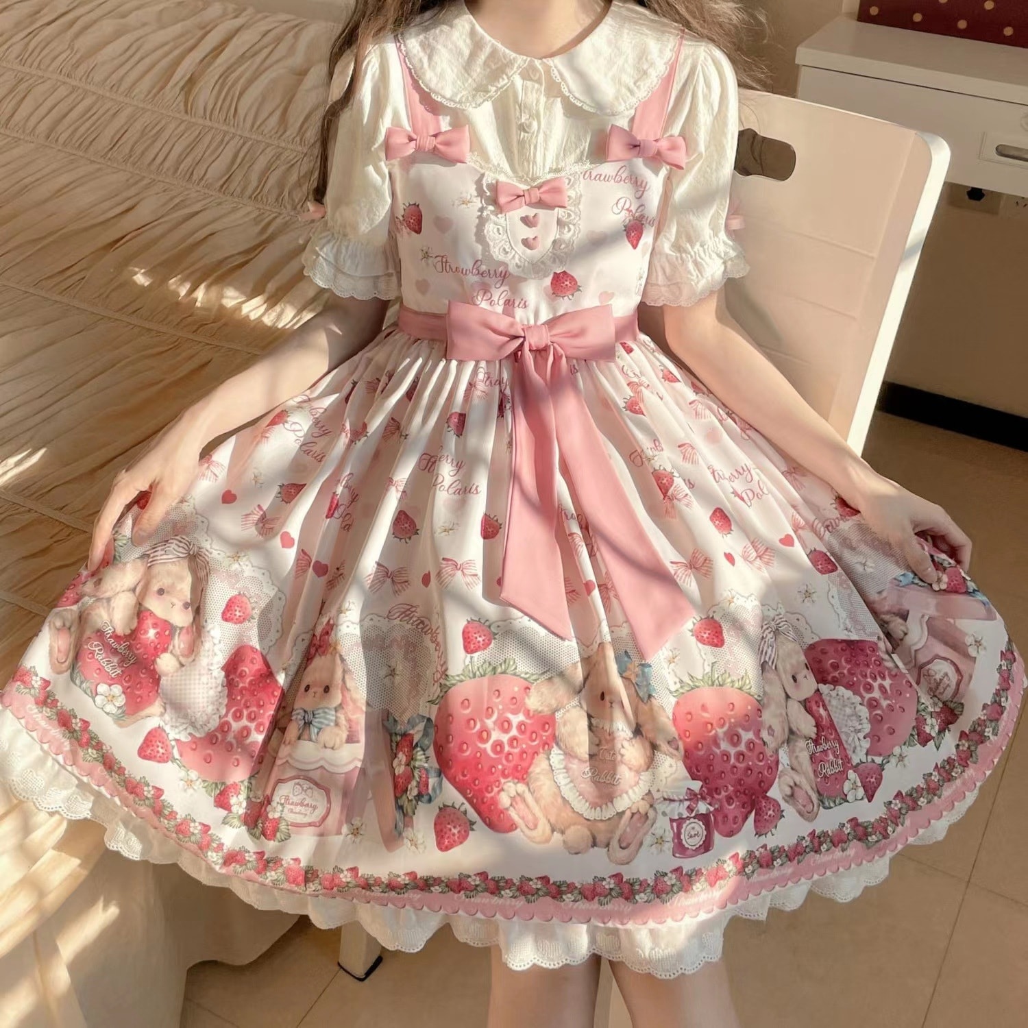 Lolita夏粉色可爱SJK连衣裙洛丽塔大童套装裙女孩生日表演蛋糕裙