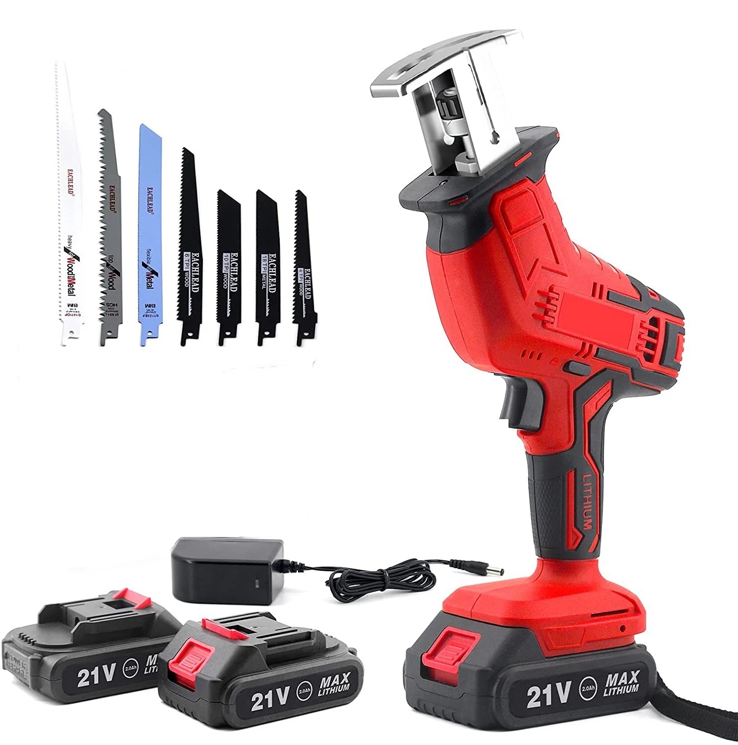 レシプロソー電動のこぎり 21V充電式 バッテリー付き 無段変速 金属切断 木工切断 枝切り 枝剪定