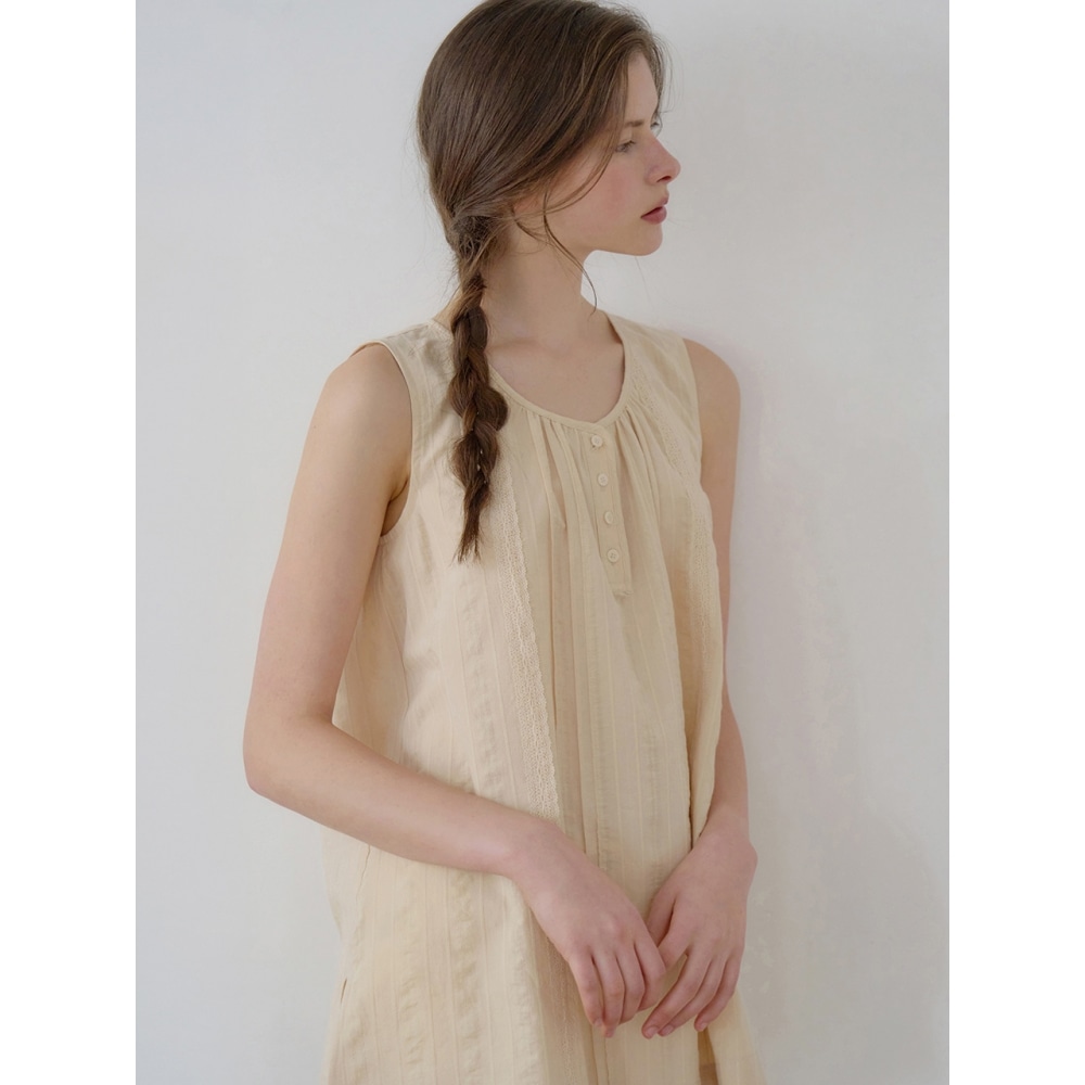 NILBY P レースパッチワークヘンリースリーブレス Y ベージュ