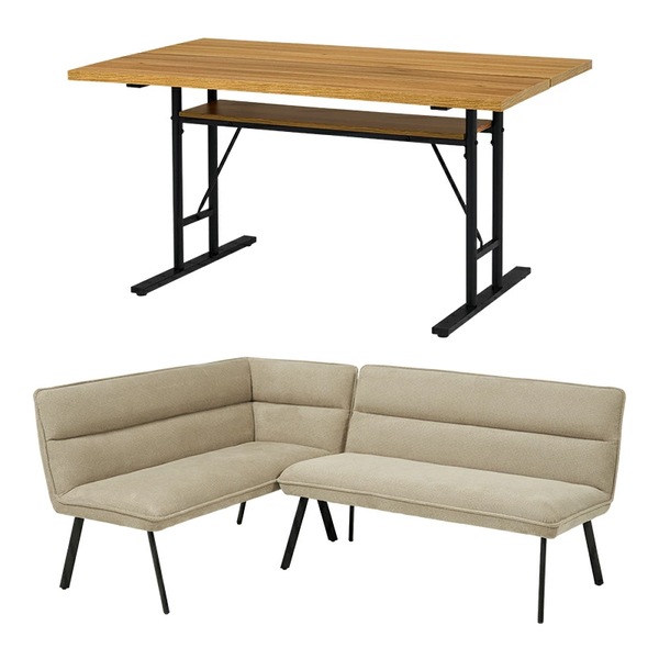 LT-4770NA-ロイス2P左肘S-BE ナチュラル/左肘グレーベージュ ダイニング3点セット メーカー直送