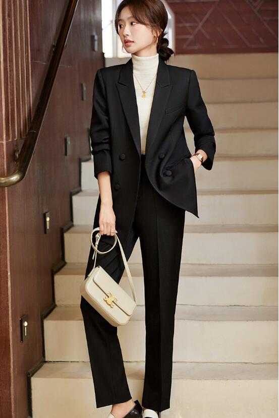 ビジネススーツ 秋冬用 洗えるスーツ 2点セット ダブルジャケット+パンツ 通勤 OL レディーススーツ 入学式 カジュアル 結婚式 オフィス フォーマル ママ 司会 セレモニースーツ 30代40代5