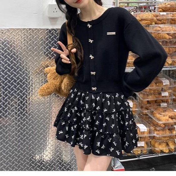 【1つ買うと10つ無料】女性のための黒い花の弓スカート夏の気質ケーキスカートスカートスカートスモール ラインスカートショート の商品写真