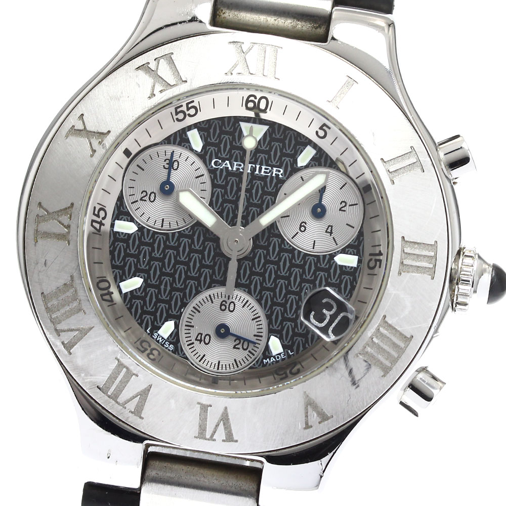 カルティエ CARTIER W10125U2 クロノスカフ デイト クォーツ メンズ _906473【中古】