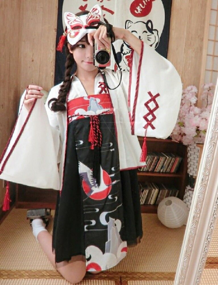 新商品登場ワンピース 巫女風 鶴柄ワンピース ホワイト 韓国ファッション 羽織 膝丈 上下セット 和風ドレス ゴスロリ ドレス ロリータ Lolita メイド服 コスプレ ハロウィン