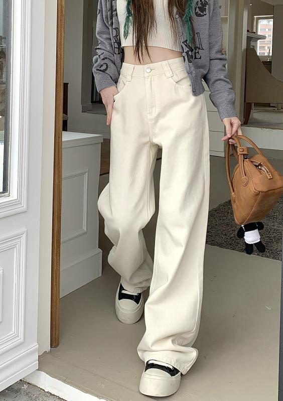 パンツ デニムパンツ ワイド レディース ハイウエスト ストレート スリム 秋冬 ワイド レッグ ホワイト ジーンズ ファッション