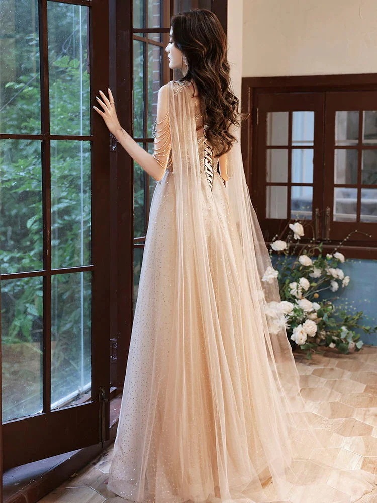 女性のためのイブニングドレス 2025 ドレス気質ホストハイエンドパフォーマンス衣装光沢のある ウェディングドレス