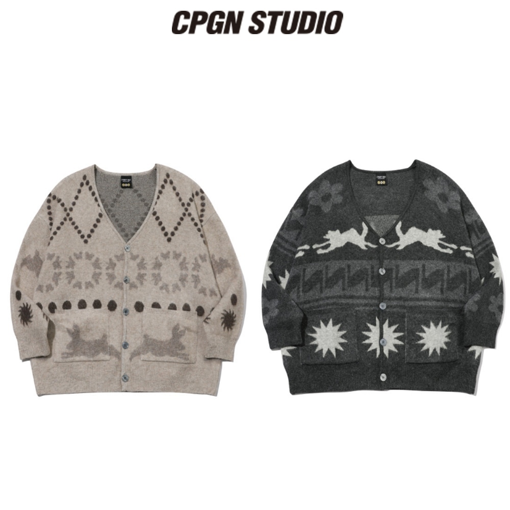 カーディガン CPGN STUDIO Bulky Brush Vintage Pattern Cardigan MY1649 CPGN STUDIO】 Bulky Brush Vintage Pattern Cardigan カーディガン