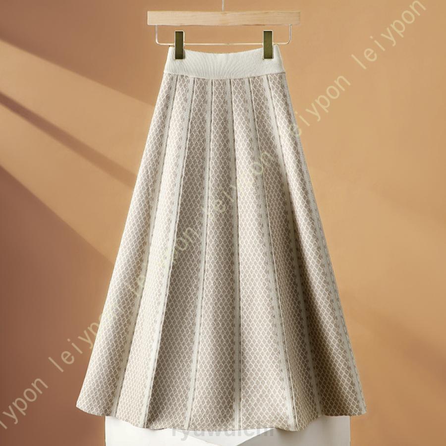 ニットスカート レディース プリーツ 秋 冬 ハイウエスト 暖かい 厚手 ストレッチ 女らしい シルエット程よい 着痩せ デート カジュアル