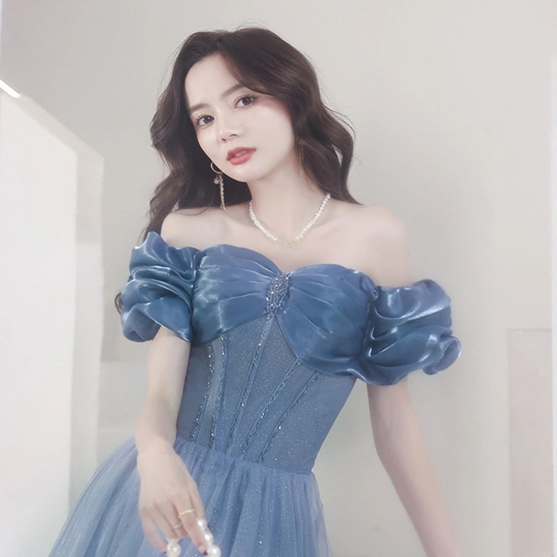 全4色 イブニングドレス オフショルダー ブルー ロングドレス 結婚式ドレス 二次会ドレス ワイン赤 パープルピンク ピンク 発表会ドレス オフショル リボン 可愛い パーティードレス ロング Aライ 6,758円