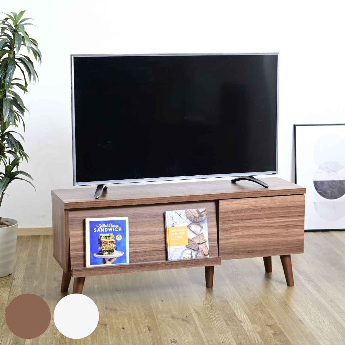 テレビ台 北欧風 ローボード 幅105cm TVボード TV台 テレビラック 収納 家具 棚 フラップ扉 リビング TV 幅105 AVボード シェルフ 可動棚 引き出し ブラウン ホワイト