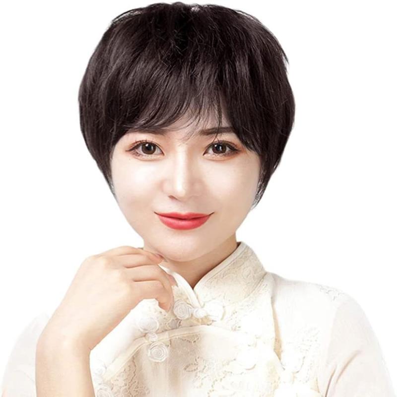 ウィッグ 中高年フルウィッグ 人毛100% 女性用かつら 母のウィッグ ショート 手植え ウイッグ カール レディース おしゃれ パーマ ふんわり 通気