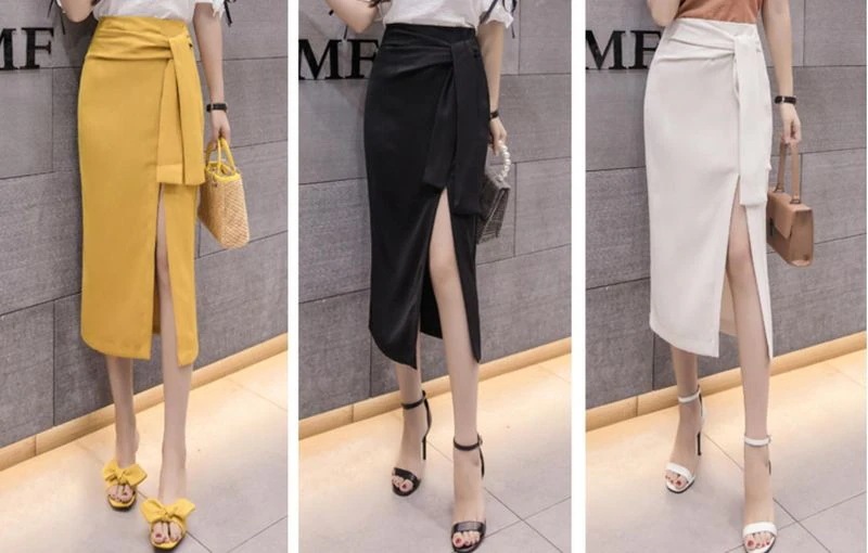 【送料無料】着回し デート XL L M S 膝丈 ミモレ ウエストマーク 無地 ハイウエスト オフィス レディース スリット ひざ丈 タイト スカート 4,762円